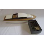 A model cabin cruiser fitted with electric motor and radio control, wood construction, 90cm x