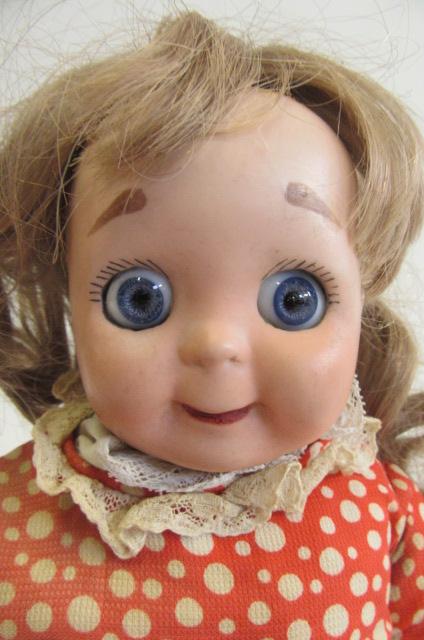 A J.D. Kestner type bisque socket head googly eyed doll with fixed blue paperweight eyes, closed - Image 2 of 3