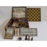 A Games Compendium, c.1900, with chess board, cards, dominoes and Bingo cards, in wooden box, marked