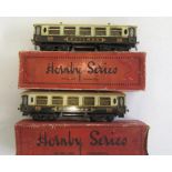 Two Hornby Bogie Pullman coaches, some paint damage, windows yellowed, boxes AF, F (Est. plus 21%