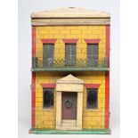 A Silver & Fleming style dolls house of painted wood construction, with moulded cornice, perspex