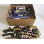 Playworn Hornby Dublo trains including 2-6-4 B.R. tank, Bo-Bo Class 20, goods truck coaches,