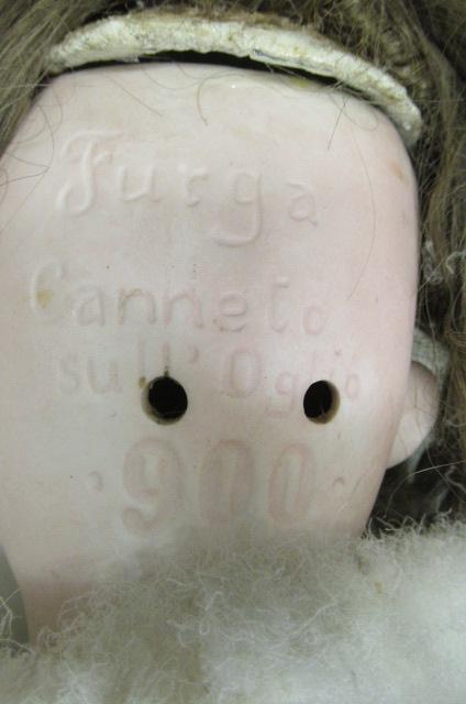 A rare Furga Canneto bisque socket head doll with blue glass paperweight sleeping eyes, open mouth - Bild 5 aus 5