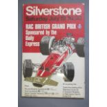 A vintage poster for the Silverstone RAC British Grand Prix, printed in red, white, black and gold