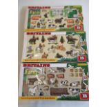 Three Britains sets comprising two Farm sets 7565 and 7564, and a Riding School 7581, all 20" x