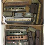 Playworn rolling stock by Leeds, Bing and others including passenger coaches and goods wagons,