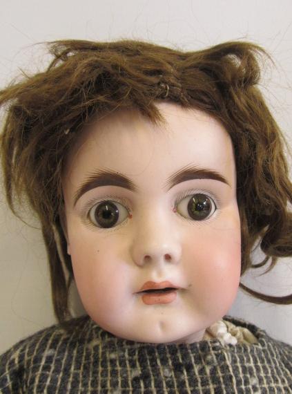 A Kestner bisque socket head doll, with brown glass fixed eyes, open mouth with four moulded - Image 2 of 3