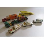 Seven playworn Matchbox King Size vehicles including car transporter and Dyson low loader, F-P (Est.