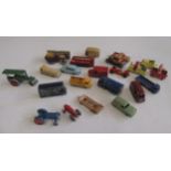 Playworn Matchbox vehicles including Showmans engine, tram, tractors and Coca-Cola lorry, F (Est.