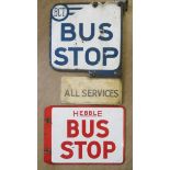 A two sided BCT enamel bus stop sign