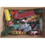 Playworn vehicles by Spot-On, Dinky and others including trucks, delivery vans and cars, F-P (Est.