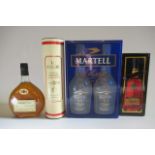 2 1 litre bottles of Martell Fine Cognac, boxed, together with La Ruche 5 year old Grape Brandy,