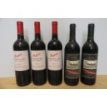 3 bottles 2001 Penfolds Koonunga Hill, Shiraz Cabernet, together with 2 bottles 1996 Wynns