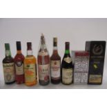 A quantity of liqueurs and spirits comprising 1 boxed bottle 12 year old Chivas Regal, 1 boxed