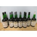 12 bottles of Harveys Sherry, comprising 9 bottles Club Amontillado medium dry, 1 bottle Club