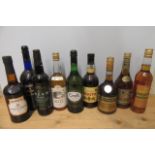 9 various liqueurs and spirits comprising 1 litre and 1 bottle Harvey's Bristol Cream, 1 bottle