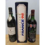 1 bottle 1991 Rugby World Cup Bordeaux, 1 boxed bottle 1998 France World Cup Champagne and 1