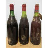 3 unlabelled bottles of vintage red Burgundy, look to be 1960s/70s, capsules with reference to