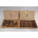 Two cigar boxes containing 13 Montecristo Edmundo in one and an assortment of cigars in the other