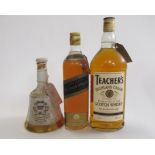 1 bottle Johnnie Walker Black label blended Old Scotch Whisky, together with 1 litre Teacher's