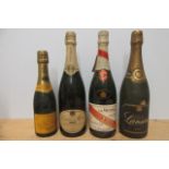 1 bottle Cordon Rouge champagne, 1 bottle Cremant des Moines Rose Champagne, 1 bottle Lanson Black