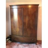 Sheraton revival bow front wardrobe. 139 w x 62 d x 197cms h.