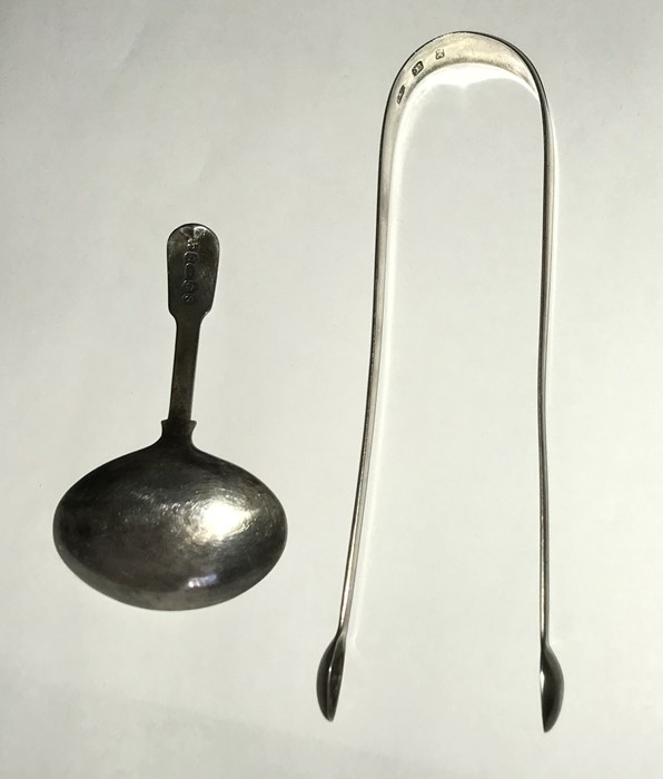 Late 18thC sugar nips with silver caddy spoon 1790 Birmingham Joseph Willmore, 37.3gms. - Image 3 of 3