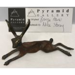 Bronze hare figure by Mike Storey of Pyramid Gallery, York. 9 x 4.5cms.