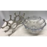 Good quality of large glass fruit bowl and modern wine rack. 31cms d.