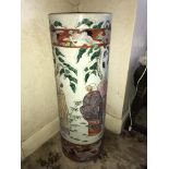 Chinese umbrella stand- 70cms h, 25cms d. Repair to side.