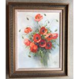 Oil on canvas 'poppies' 39 x 29cms signed LR, Alex.