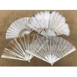 Four 19thC feather, lace and silk fans.