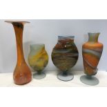 Four large blown glass vases, tallest 41cms, all with embossed stamp. 'Wicked Glass'