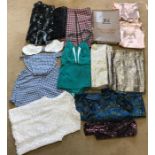 Vintage clothing and textile to include 1950's swimsuit, bikini and matching shorts, shawls,
