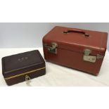 Leather bound jewellery box M.G Paris. 23 w x 11 h x 15cms d, missing inner tray together with a