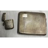 Silver cigarette case together with silver vesta case, Joseph Gloster 1896. 157gms approx in total.