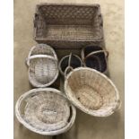 Wicker baskets, inc large laundry basket 77 x 54cms, 2 smaller laundry baskets and 3 shopping