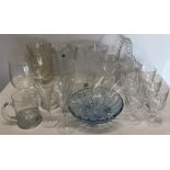 Cut and moulded glassware, vases, basket vase, drinking glassware, mugs and bowls.