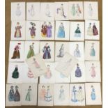 Collection of 32 small coloured prints, Ladies of Fashion. 19cms h x 14cms w.
