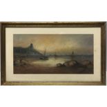 Gilt framed painting, Coastal scene, unsigned. 18 x 35cms.