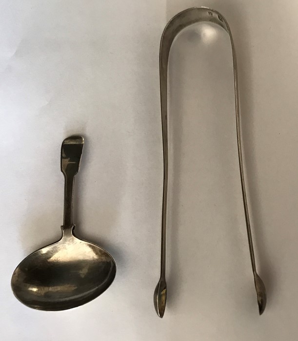 Late 18thC sugar nips with silver caddy spoon 1790 Birmingham Joseph Willmore, 37.3gms.