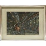 Framed watercolour, unsigned, probably James neal. Industrial Factory scene, possibly Fenners of