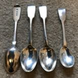 Three hallmarked silver teaspoons, Exeter 1854 and 1 hallmarked silver Fiddle pattern mustard spoon,