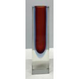 Murano Sommerso vase, mid century in rectangular form in clear and red & blue, good condition.