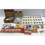 Collection of tea and cigarette cards, Wills, Players, Gallaher's, Brooke Bond and cigarette boxes.