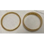 Two 22ct gold wedding bands, 6.5gms approx.