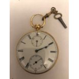 A 19thC gentleman's 18 ct gold open face pocket watch with second display and winding display,