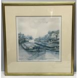 Tom Harland - Gilt framed signed Ltd Edition print 13/75, Idle Moments on the River Hull. 40cms h