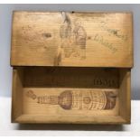 Teachers Whisky pine lidded box. 43 cms w x 27 cms d x 12 cms h.