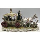 Large Italian pottery figurine Coach and Horses, base 50cms, chip to horse ear.